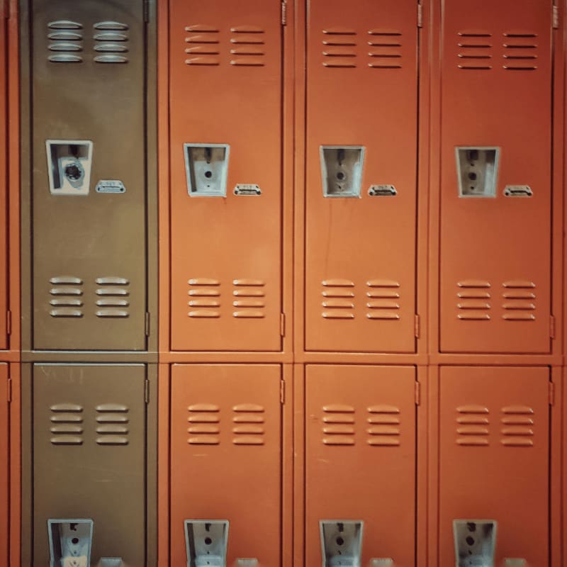 blue metal locker with padlock