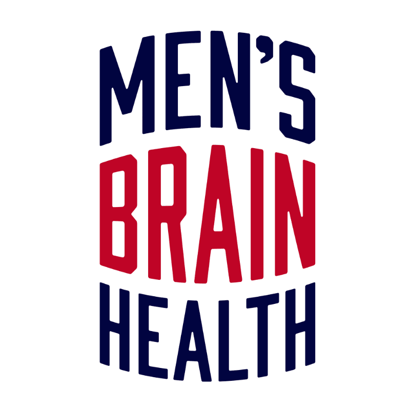 Bold red and blue letters spelling "MEN'S BRAIN HEALTH" are stacked vertically against a plain white background.