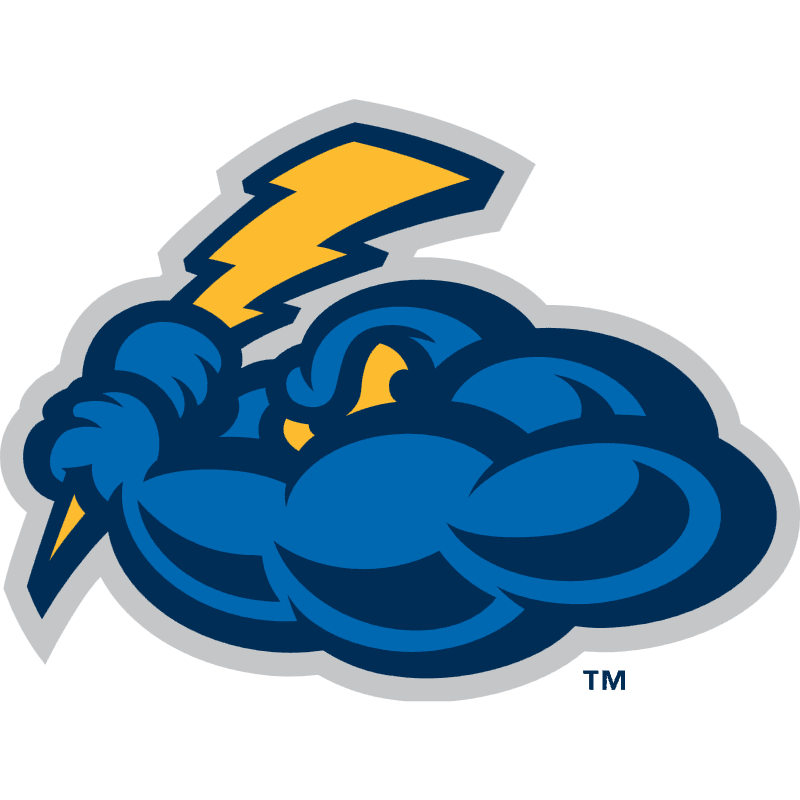 A blue, muscular cloud figure with a yellow lightning bolt in its hand is set against a white background.
