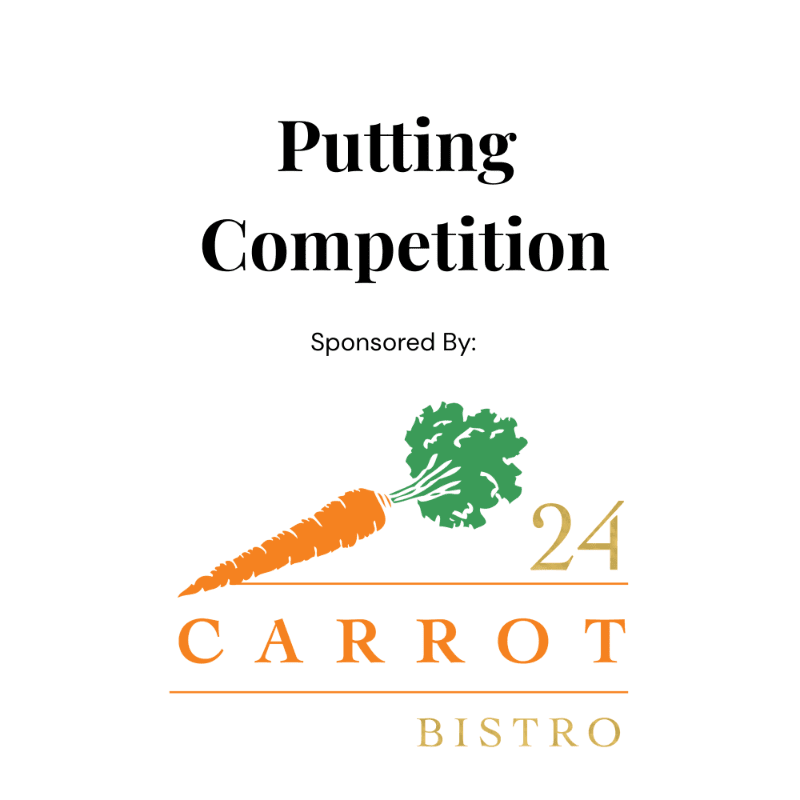A white background features the text "Putting Competition" above a logo for "24 Carrot Bistro" with a carrot illustration in the foreground.