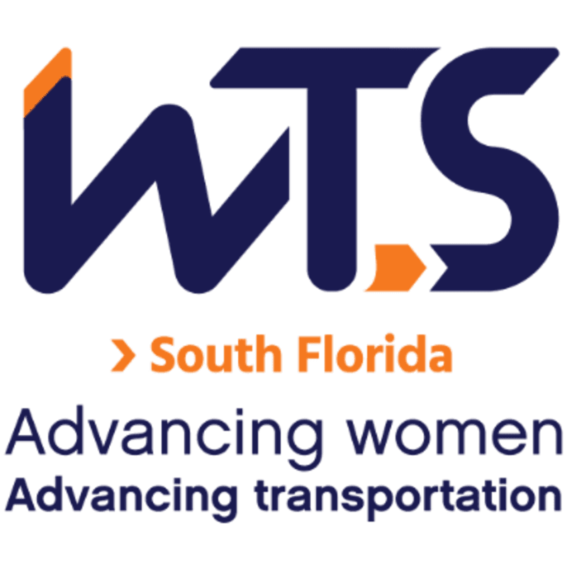 A dark blue and orange "WTS" logo with "South Florida" and the tagline "Advancing women Advancing transportation" are displayed against a white background.