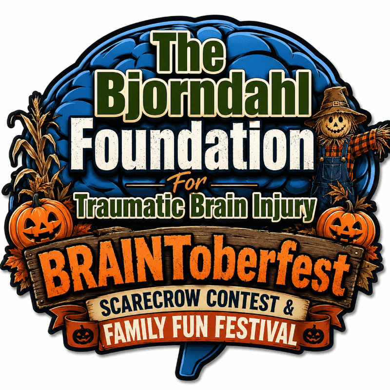 A festive BRAINToberfest logo, featuring pumpkins and a scarecrow in the foreground, is set against a blue brain graphic in the background.