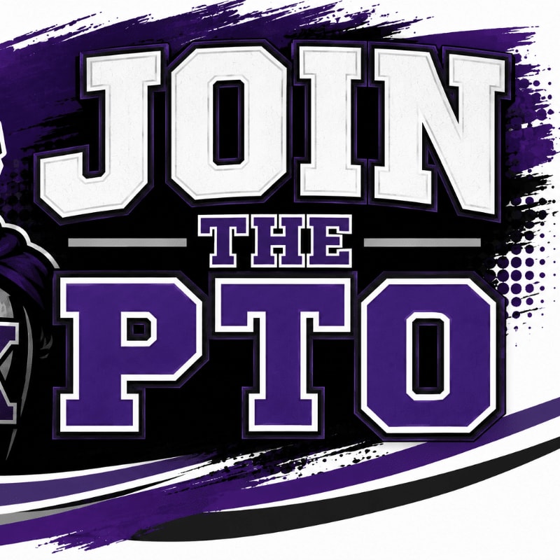 Bold white and purple text reading "JOIN THE PTO" is set against a dynamic background with abstract purple brushstrokes and a halftone dot pattern.