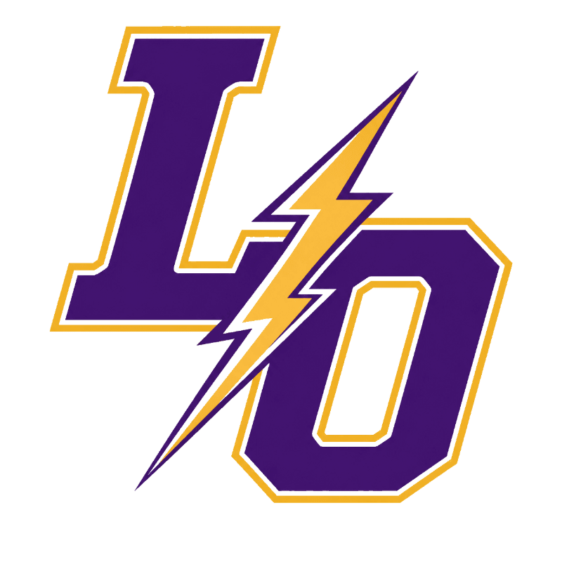 Purple and yellow letters "LO" are superimposed over a white background, with a yellow lightning bolt cutting through the center.