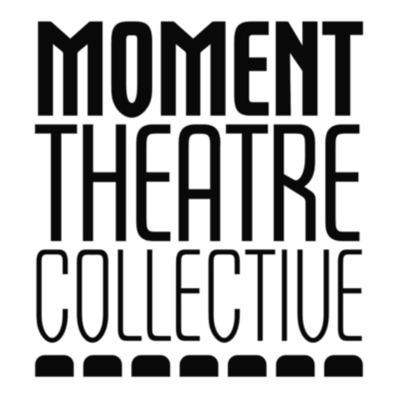 Bold black text spelling "MOMENT THEATRE COLLECTIVE" is centered on a white background, with a row of small black rectangles at the bottom.