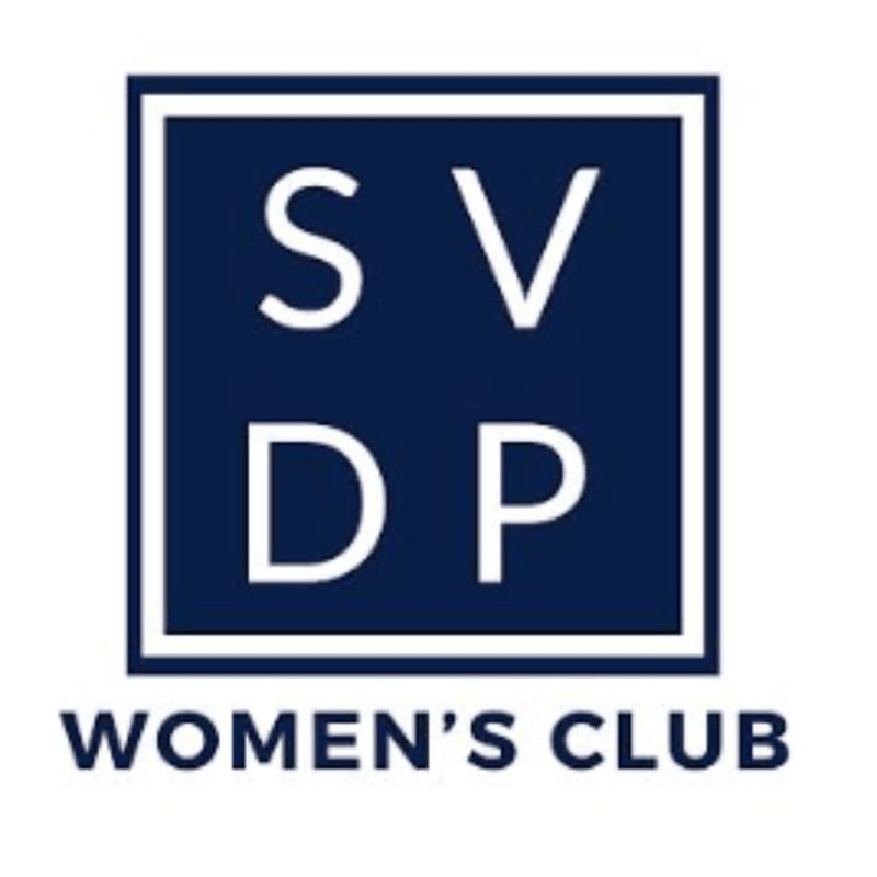 A navy blue square with white letters S, V, D, and P is centered above the words "WOMEN'S CLUB" in white text on a white background.