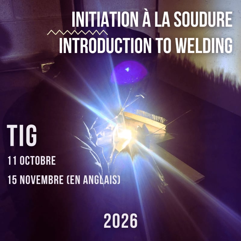 A bright welding arc illuminates metal in the foreground, with text overlaying the scene and a dark background.