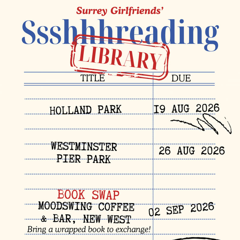 A library card with "Ssshhhreading LIBRARY" stamped on it lists book titles and due dates in the foreground, against a cream-colored background.