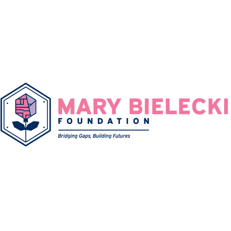A hexagonal logo with a stylized flower is to the left of the pink text "MARY BIELCKI FOUNDATION" and the tagline "Bridging Gaps, Building Futures" on a white background.