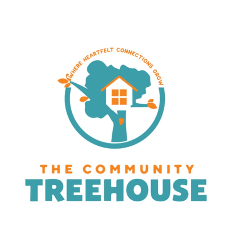 A stylized tree with a house on it is in the foreground, with the words "THE COMMUNITY TREEHOUSE" below it, all set against a white background.