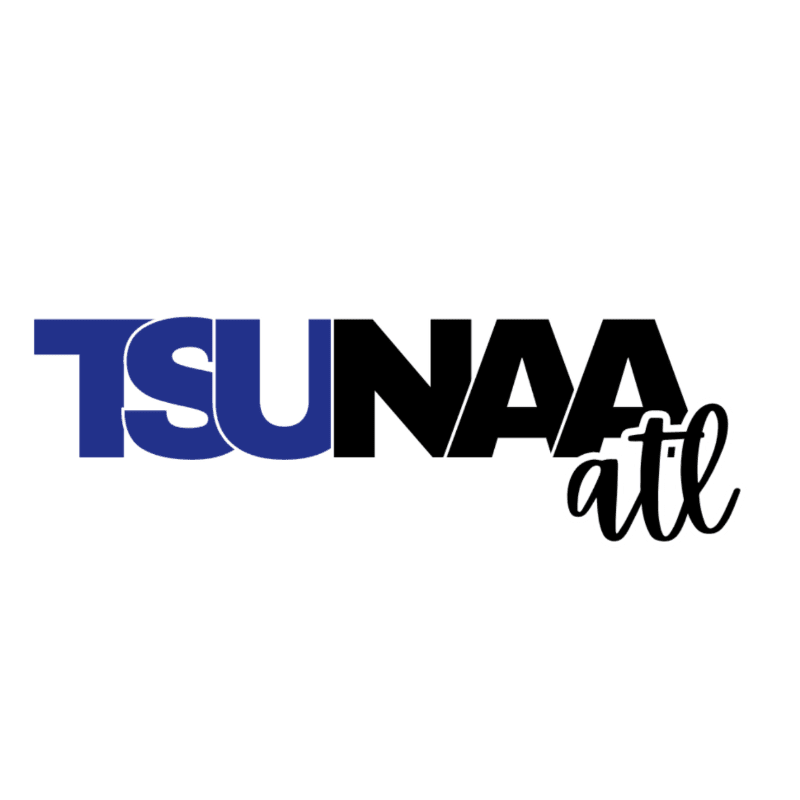 Bold blue and black letters spelling "TSUNAA" are in the foreground, with a smaller, cursive "atl" in black to the right, all set against a plain white background.
