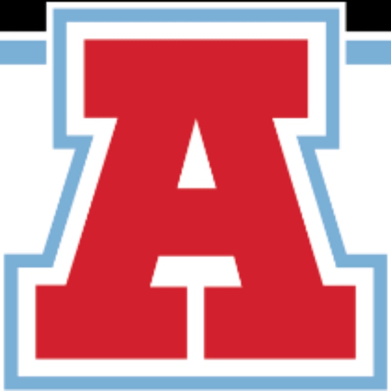 A large red letter "A" with a white outline is centered on a white background, framed by light blue horizontal bars at the top and bottom.