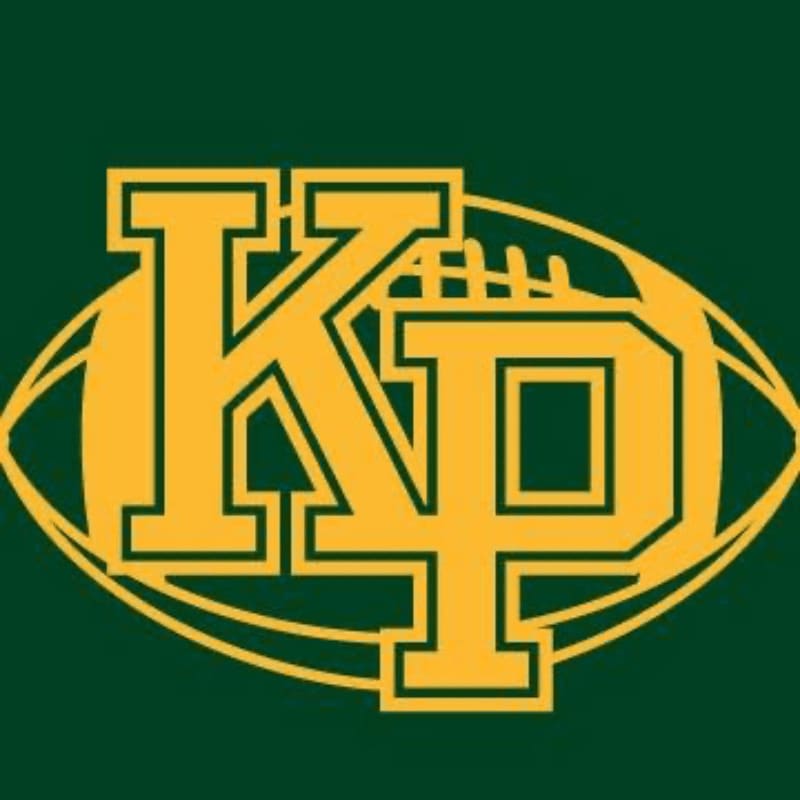 Yellow letters "KP" are superimposed on a football graphic, all set against a dark green background.