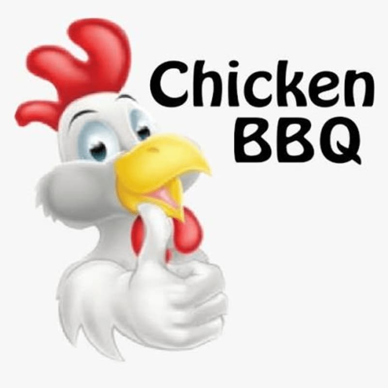 A cartoon chicken gives a thumbs-up next to the words "Chicken BBQ" on a white background.
