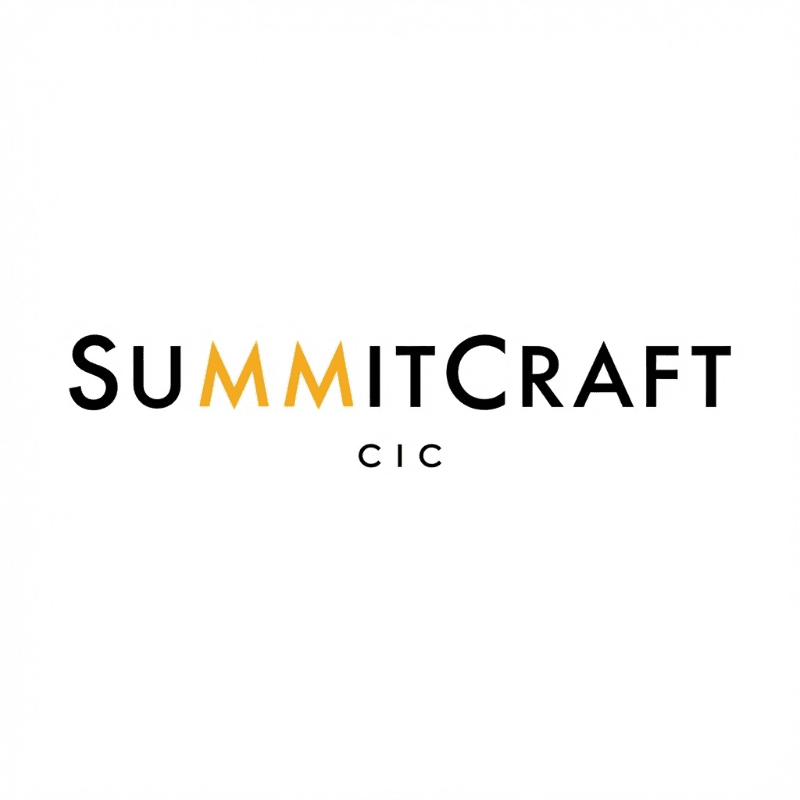 A white circle with "SC" in white letters is overlaid on a bright orange circle, with "SUMMITCRAFT" curved above in black letters and "CIC" below in black letters, all on a white background.