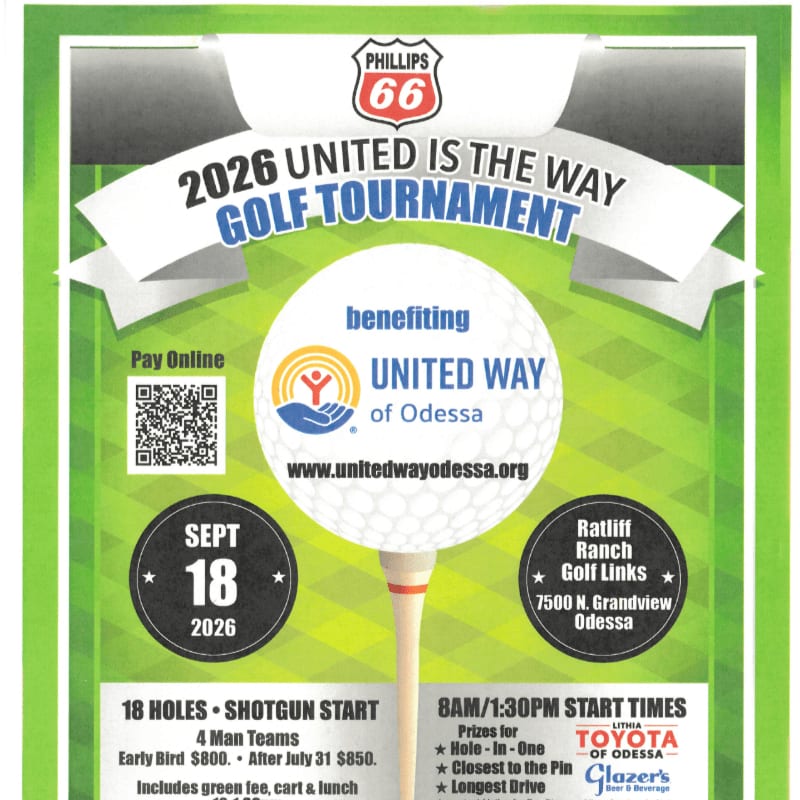 A golf tournament flyer with a golf ball and tee in the foreground and a green, grassy background.