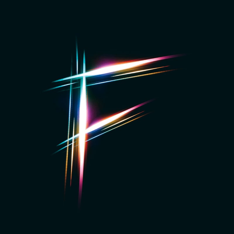 The letter f is made up of lines