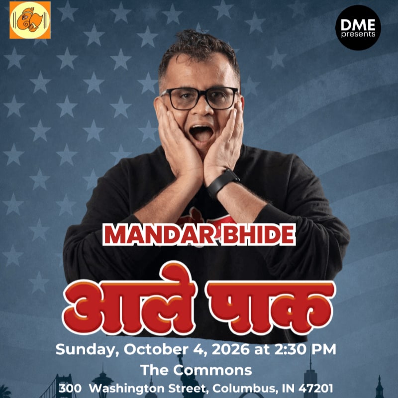 A man with his hands on his cheeks stands in front of a starry American flag background, advertising an event with his name and event details.