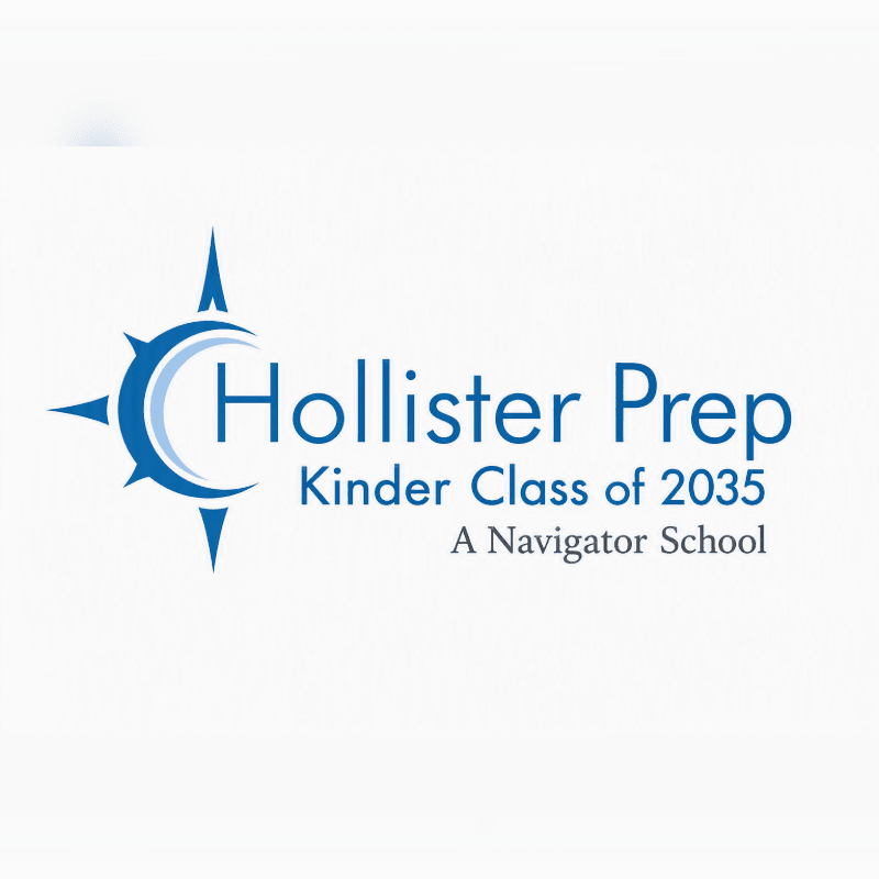 A blue compass rose logo with the text "Hollister Prep Kinder Class of 2035 A Navigator School" is displayed on a white background.