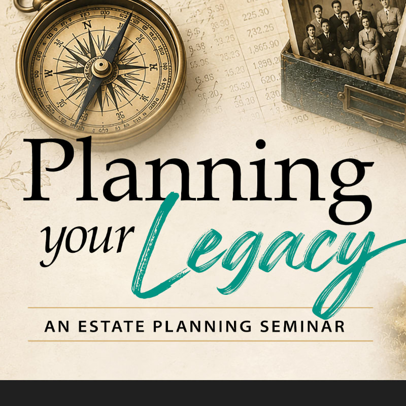 A vintage compass and old family photos rest on a document, with the words "Planning your Legacy" prominently displayed.