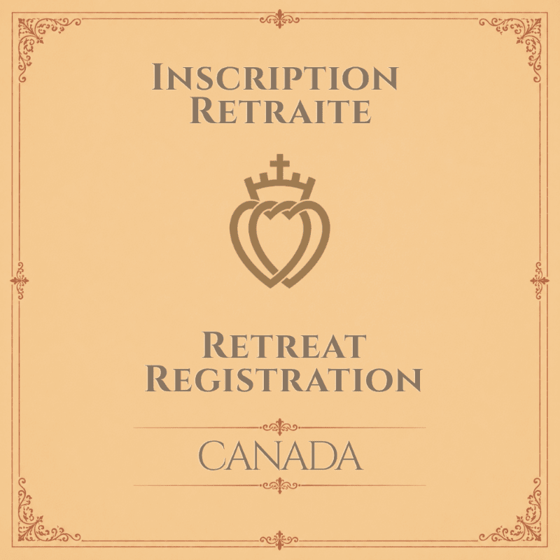 A stylized heart with a crown and cross emblem is centered on a light brown background with ornate borders, above the words "RETREAT REGISTRATION" and "CANADA."