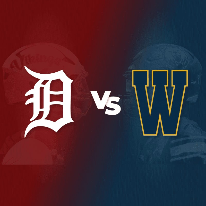 A white "D" logo on a red background is juxtaposed with a blue and yellow "W" logo on a blue background, separated by a "vs" in the center.