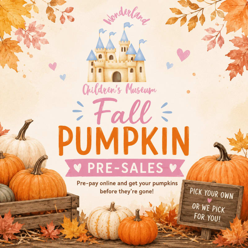 Pumpkins are displayed in the foreground with a whimsical castle and autumn leaves in the background.