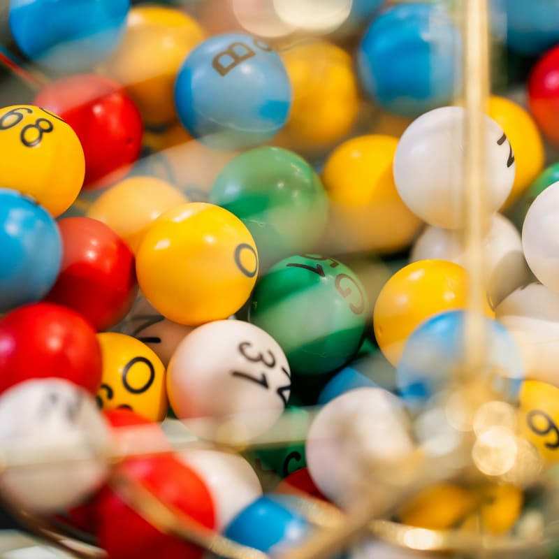 Colorful lottery balls in a spinning cage