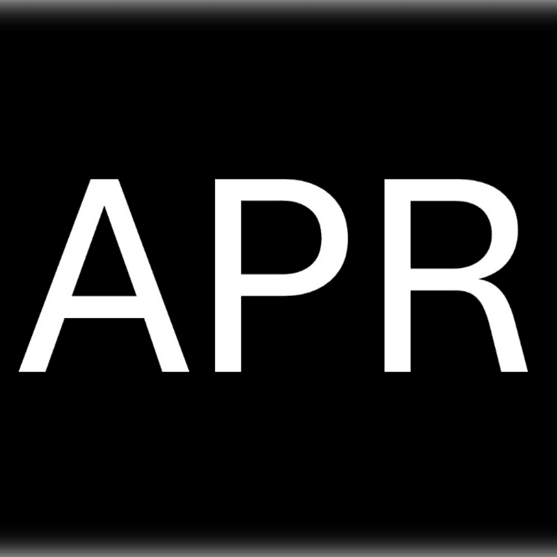 White letters spelling "APR" are centered on a black background with a subtle gradient.