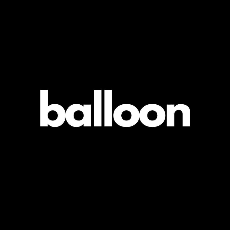 White text spelling "balloon" is centered on a solid black background.