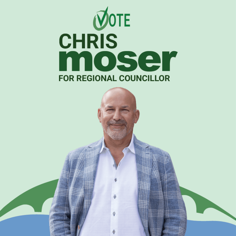 A smiling man in a checkered jacket stands in the foreground against a light green background with a stylized wave and foliage design.