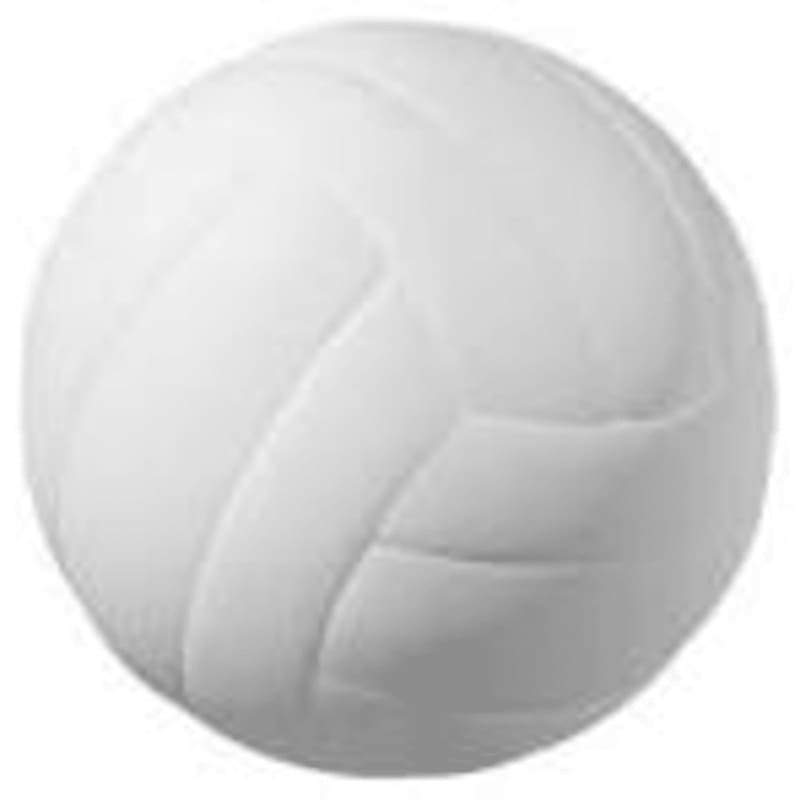 A white volleyball rests on a plain white background.