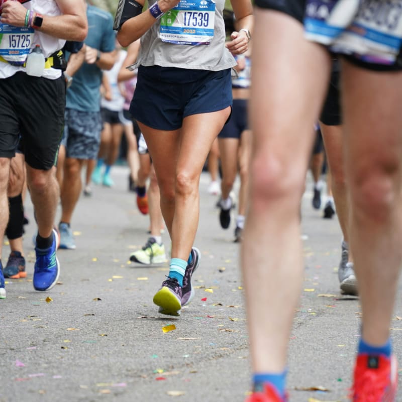 a group of people running