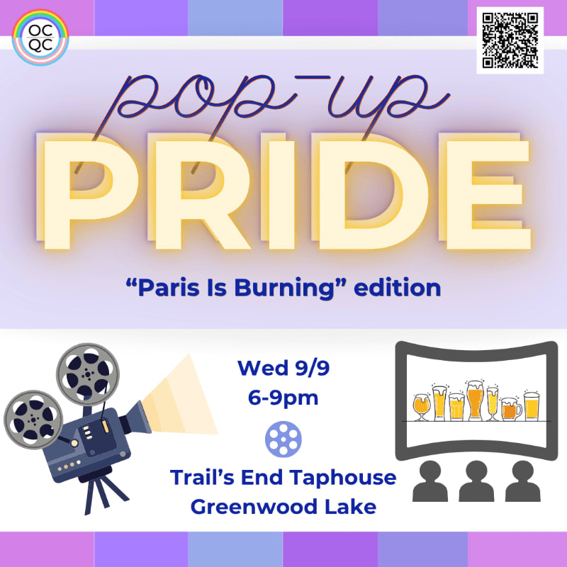 A vintage film projector illuminates a screen showing glasses of beer, with the words "pop-up PRIDE 'Paris Is Burning' edition" in large, stylized letters against a purple and pink gradient background.