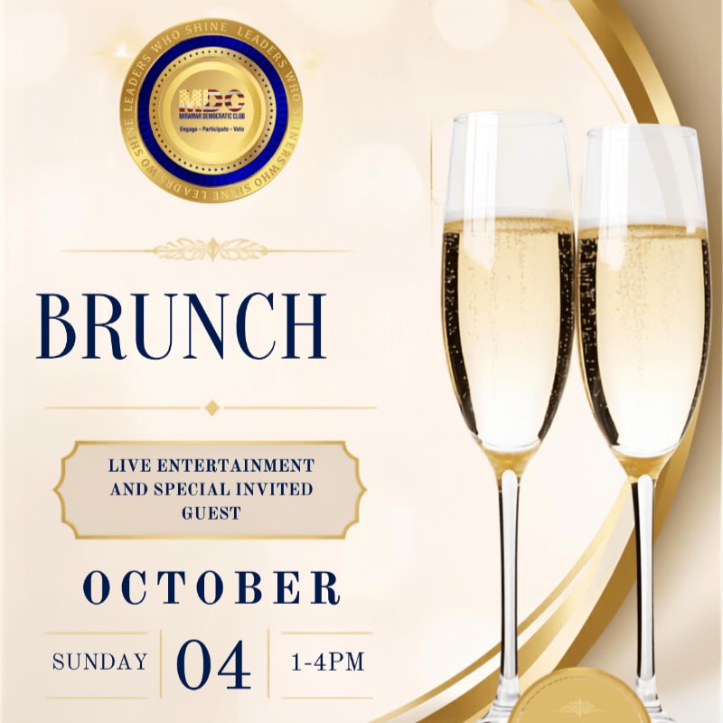 Two champagne flutes filled with bubbly stand in the foreground against a background of gold swirls and a circular logo with text.