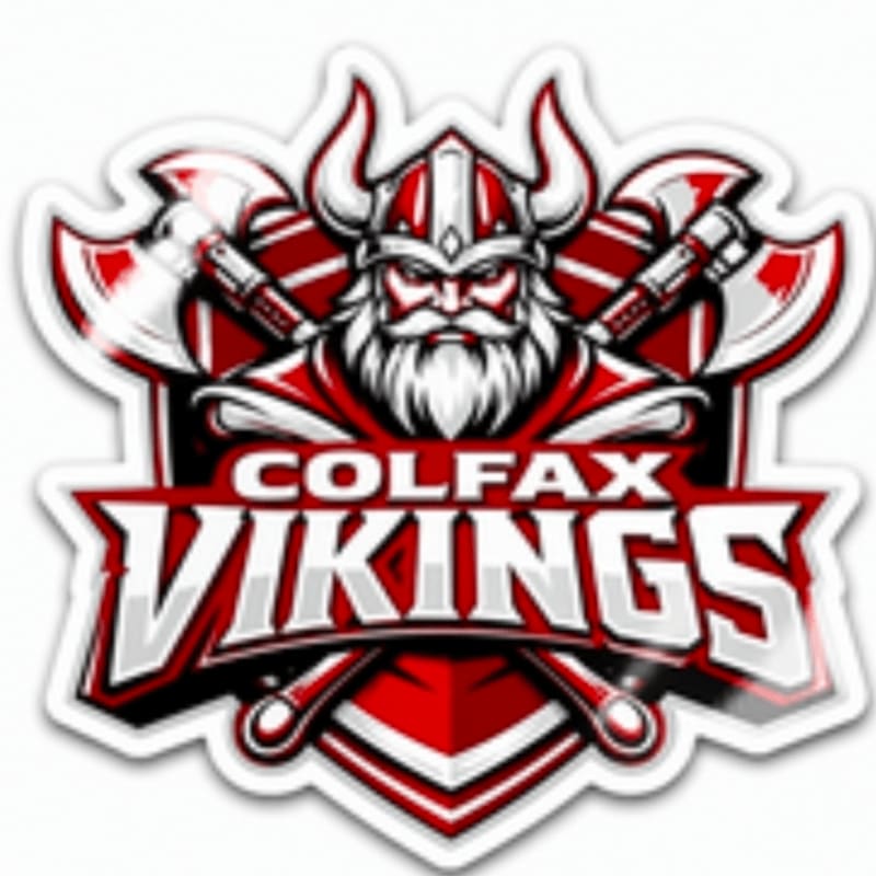A fierce Viking warrior with crossed axes and the words "COLFAX VIKINGS" emblazoned across a shield is set against a white background.
