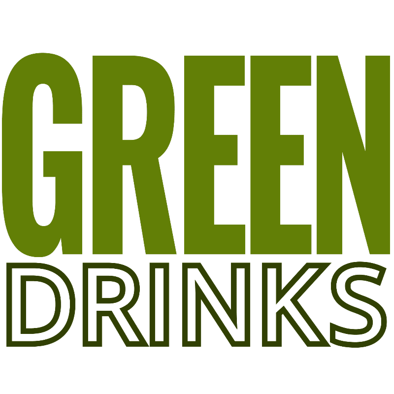 Large green letters spelling "GREEN" are on the left, with a stylized beer mug containing a landscape of rolling hills and a blue river on the right, all against a white background.