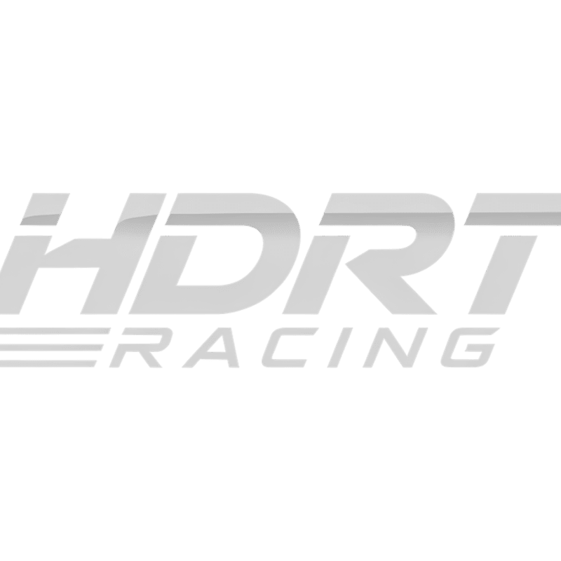 A white background features the gray, stylized text "HDRT RACING" in the foreground.