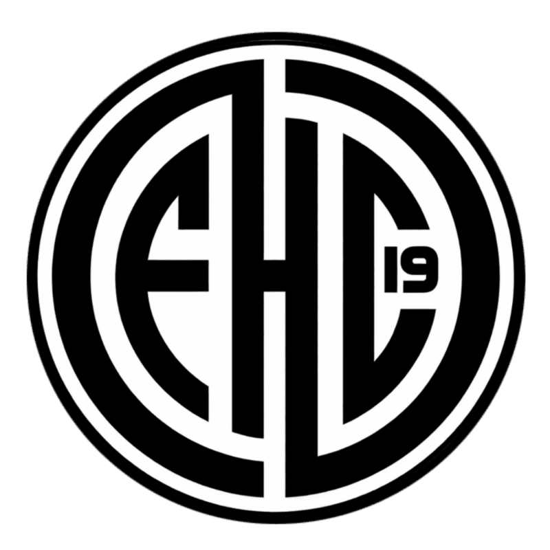 A black and white circular logo with the letters "EHC" and the number "19" inside is set against a plain white background.