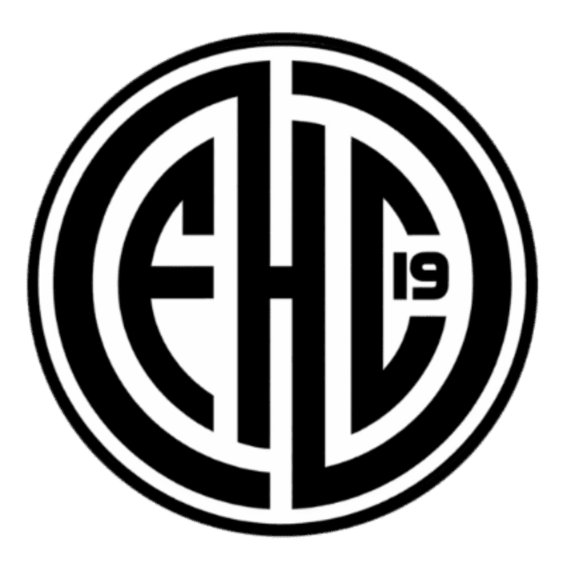 A black and white circular logo with the letters "EHC" and the number "19" in the foreground, set against a plain white background.