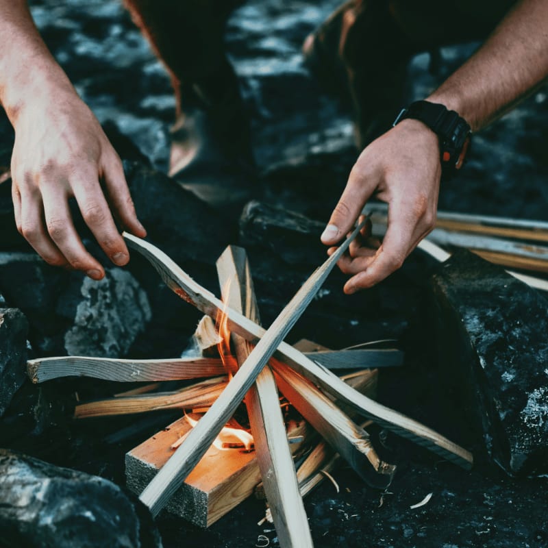 person holding gray wooden wood