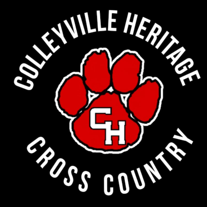 A red paw print with "CH" inside is centered on a black background, surrounded by white text that reads "COLLEYVILLE HERITAGE CROSS COUNTRY."