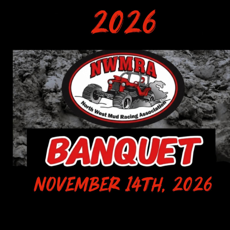 A red off-road vehicle is featured in the NW MRA logo against a muddy background, with "2026 BANQUET NOVEMBER 14TH, 2026" displayed in bold red text.