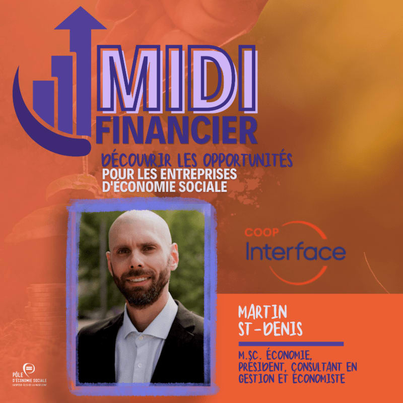A man with a beard and a suit is pictured in the foreground, with a graphic featuring the words "MIDI FINANCIER" and an upward-trending bar chart in the background.