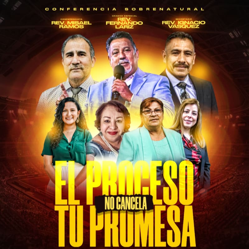 Six individuals, three men at the top and three women below, are featured in the foreground against a blurred background of stadium seating and a warm, glowing light.