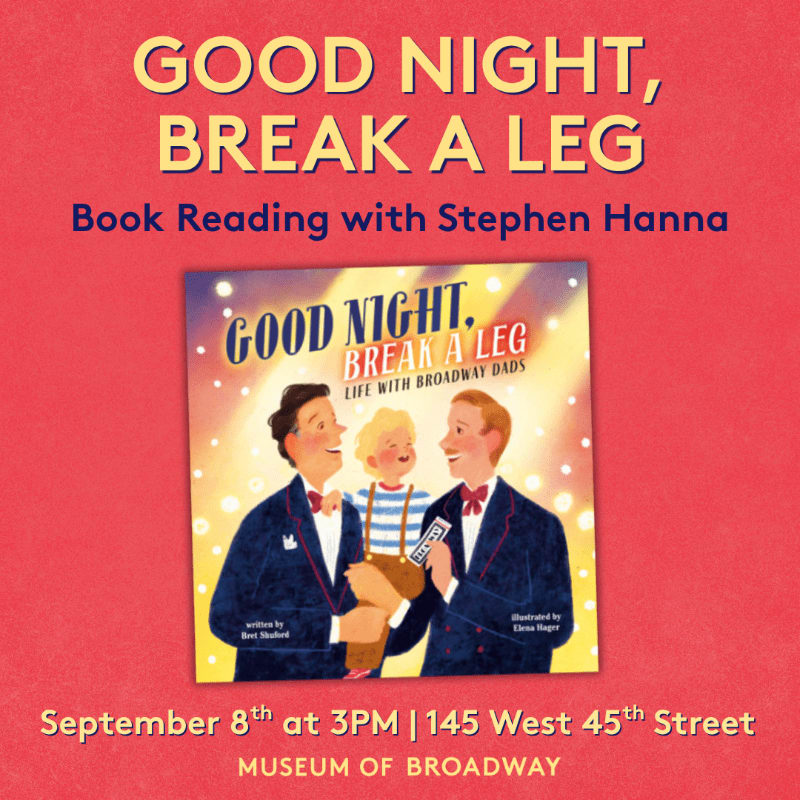 A book cover featuring two men and a child is displayed against a backdrop of text announcing a book reading with Stephen Hanna and event details.