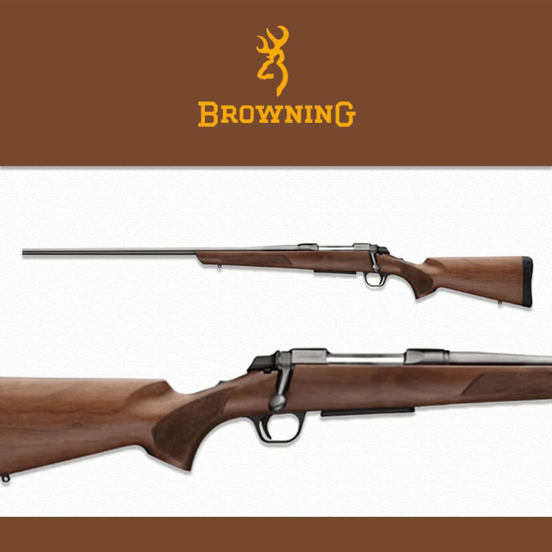 Two wooden-stocked rifles are displayed against a white background, with the Browning logo at the top.