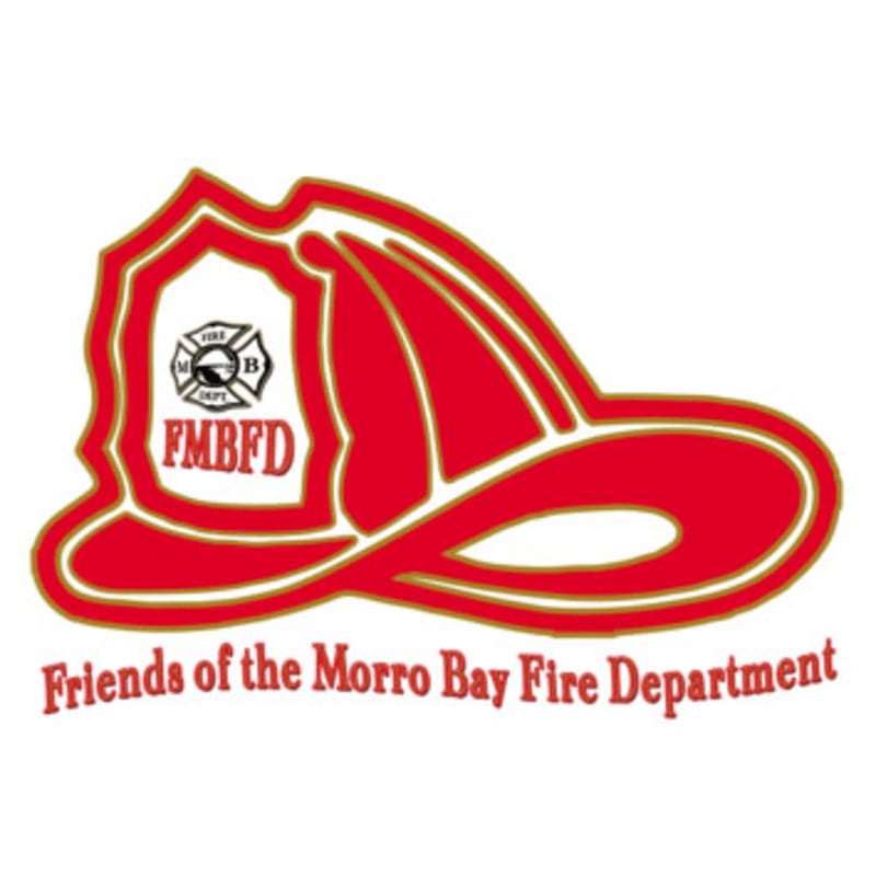 A red firefighter's helmet with a badge is in the foreground, with the words "Friends of the Morro Bay Fire Department" below it, all on a white background.