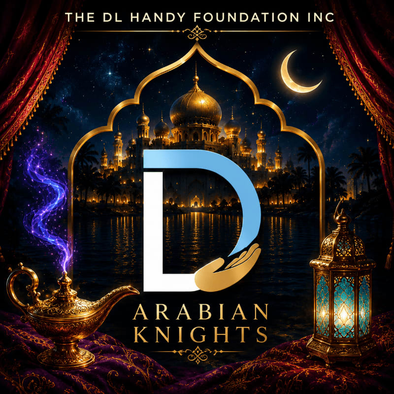 A magical Arabian night unfolds with a genie lamp and ornate lantern in the foreground, set against a backdrop of a grand palace under a crescent moon.