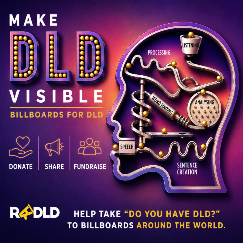 Large, illuminated letters spelling "MAKE DLD VISIBLE" are in the foreground, while a stylized human head in profile, filled with a complex pathway representing cognitive processes, is in the background.